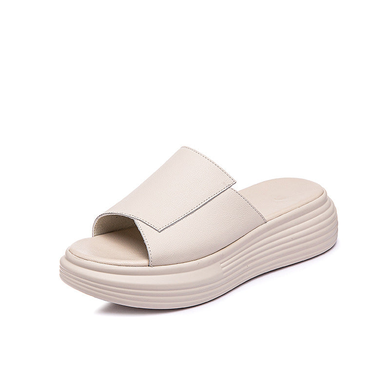 Flat Leather Solid Slippers For Women