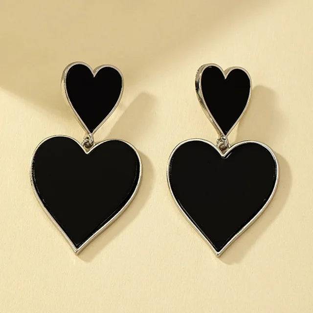 Pre Order: Black Resin Large Metal Heart Dangle Earrings