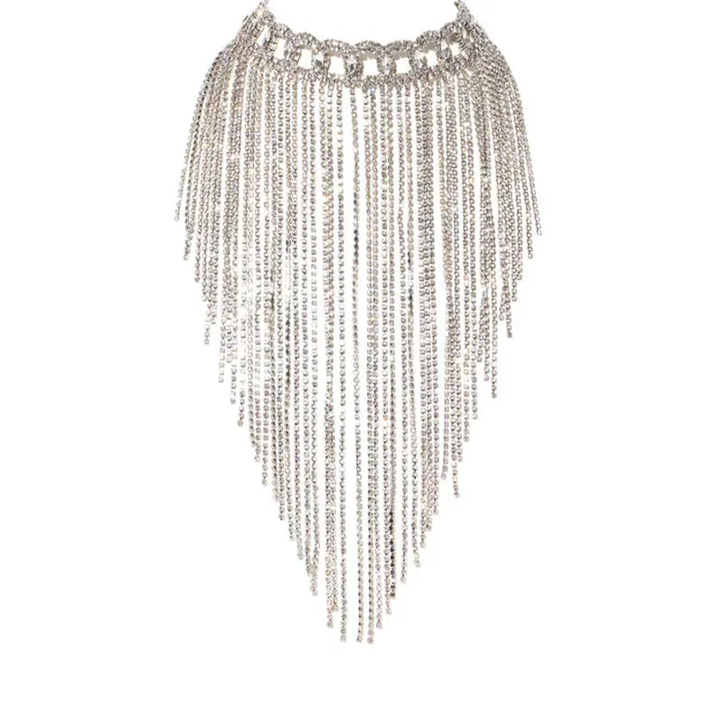 Rhinestone Tassel Light Party Necklace