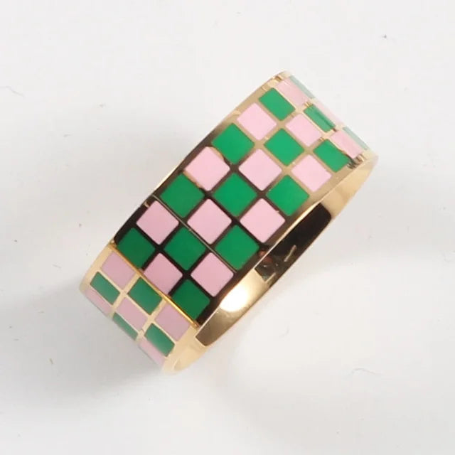 Waterproof Checkerboard Chunky Ring