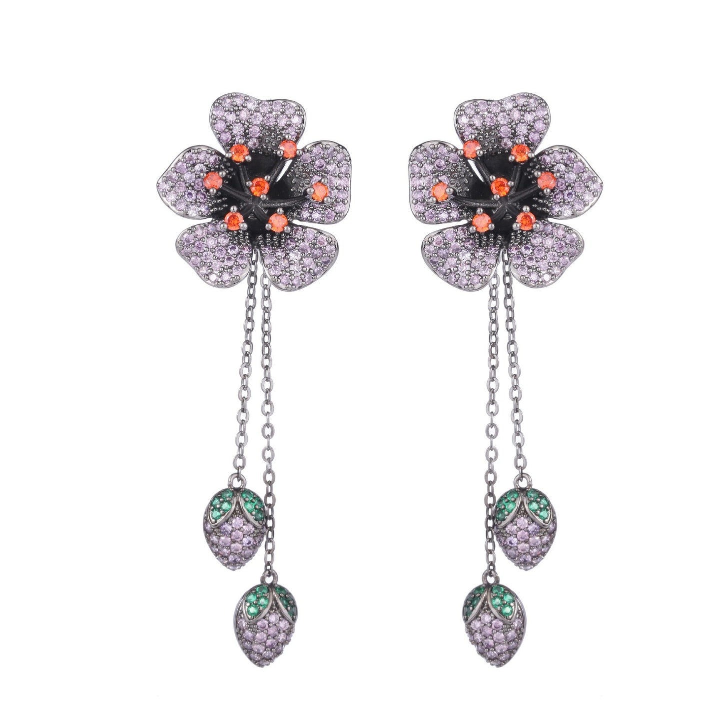 Zirconium Flower Tassel Earrings