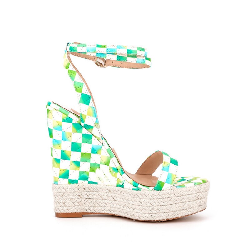 Checkered Wedge Heel 14CM Sandals