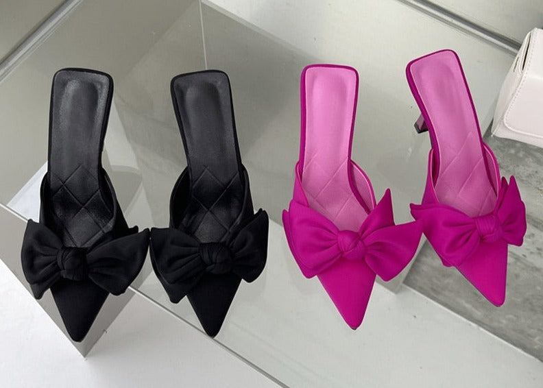 Butterfly Knot Pointed Toe Mules