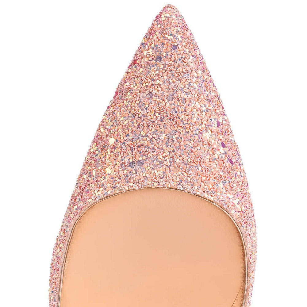 Glittery Pink Shallow Cut Stilettos