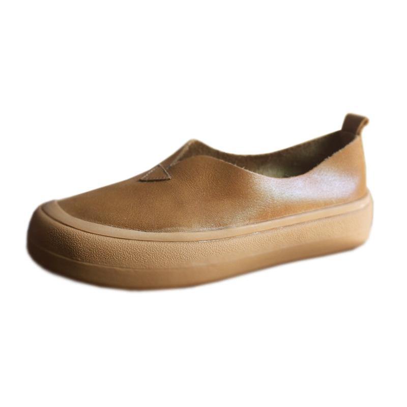 Khaki Casual Genuine Leather Flats Flats