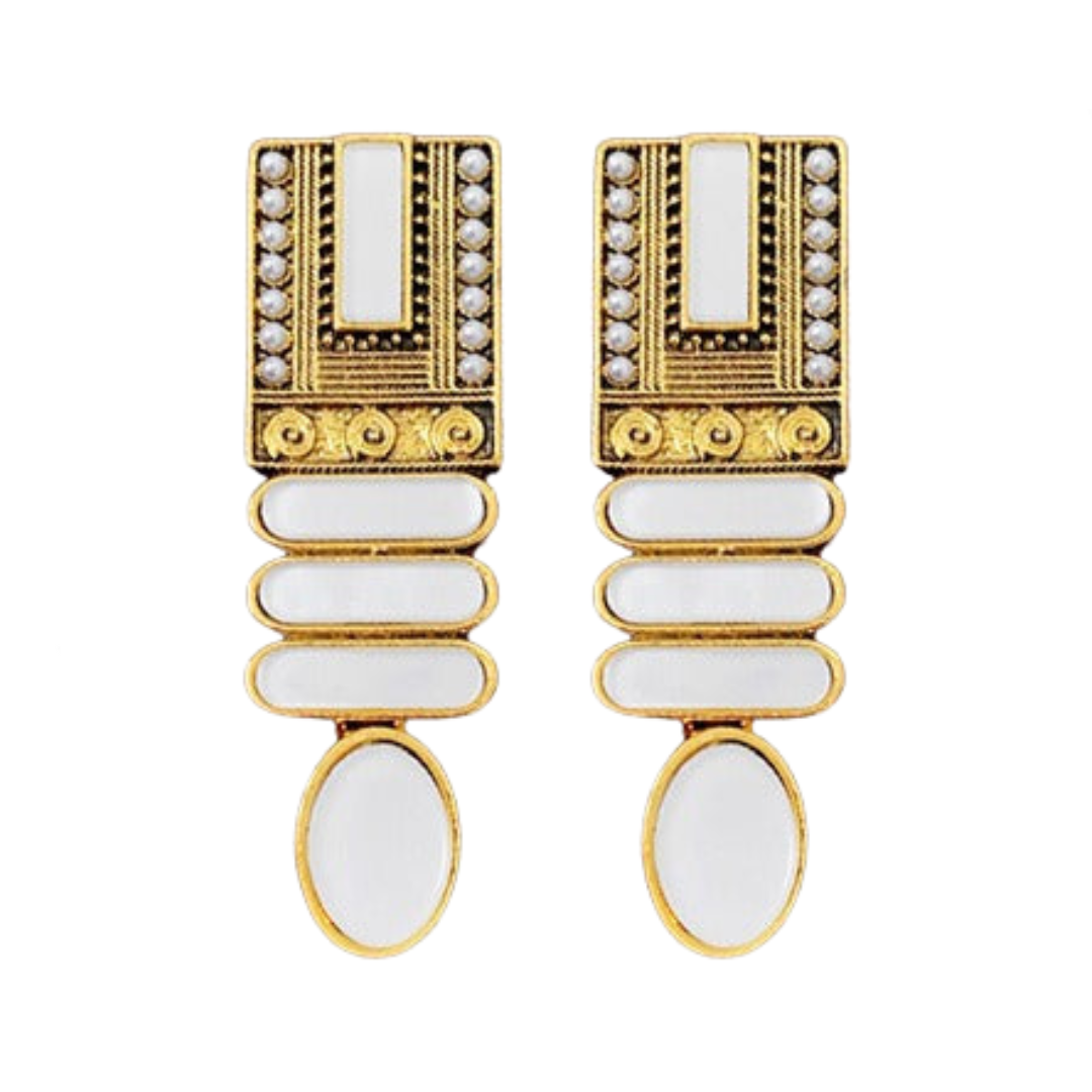 Geometric Pearl Retro Court Earrings