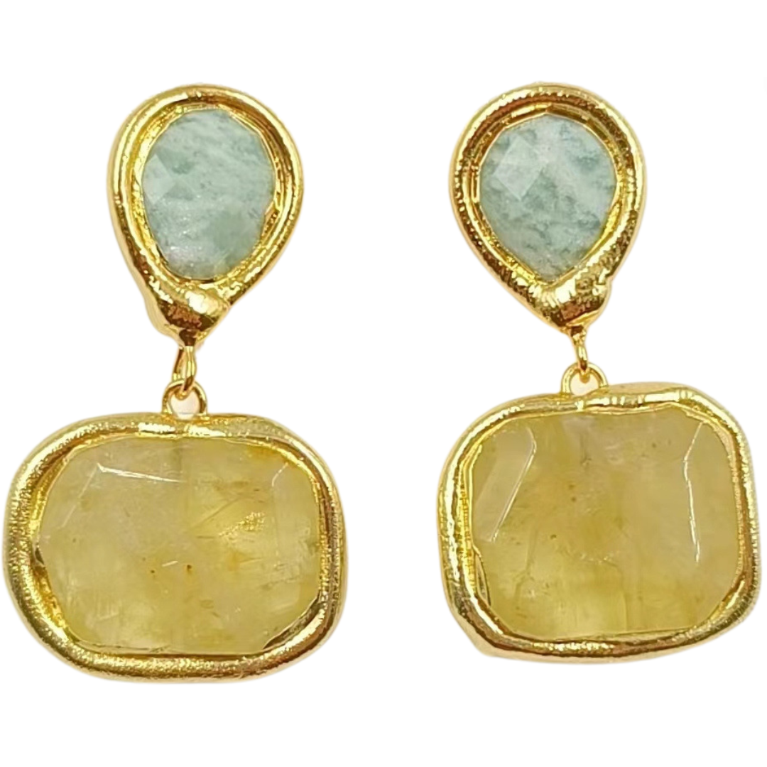 Colored Gemstone Geometric Pendant Earrings