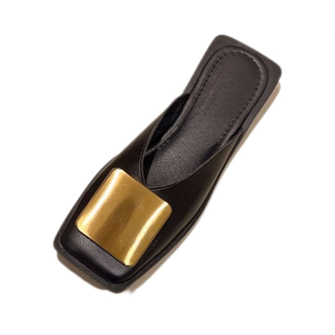 Metal Buckle Square Toe Flat Pumps