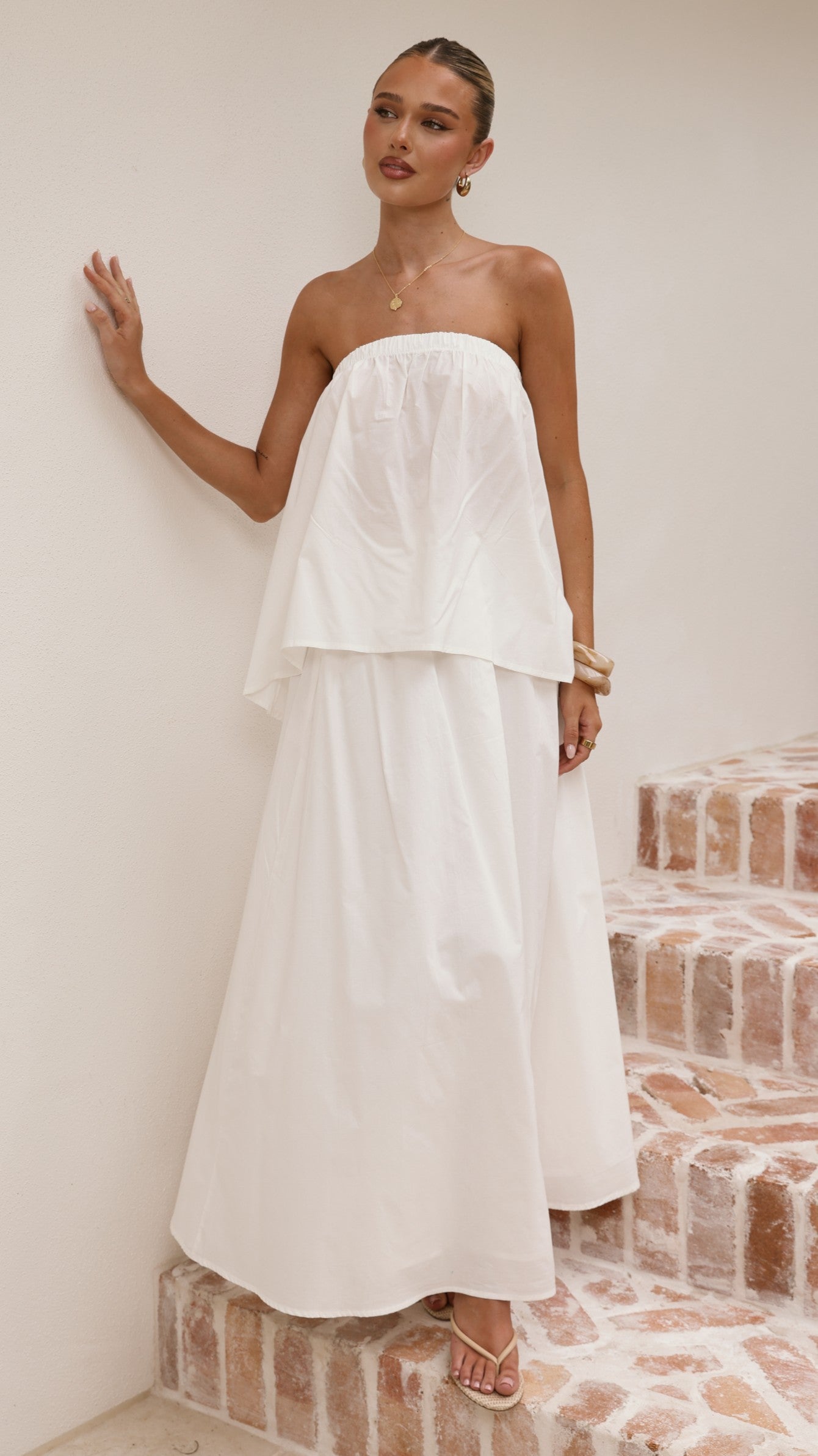 Makala Strapless Top and Maxi Skirt Set - White