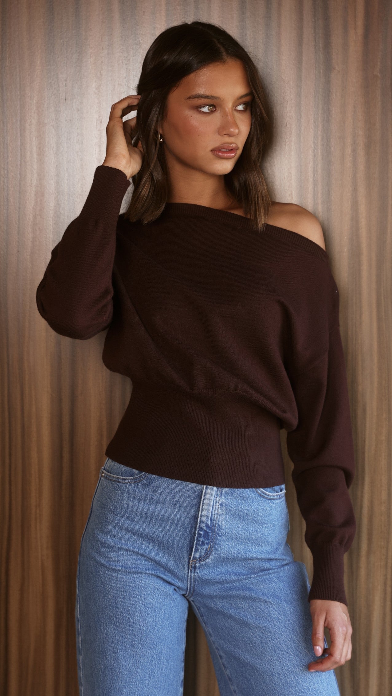 Talia Off Shoulder Top - Chocolate