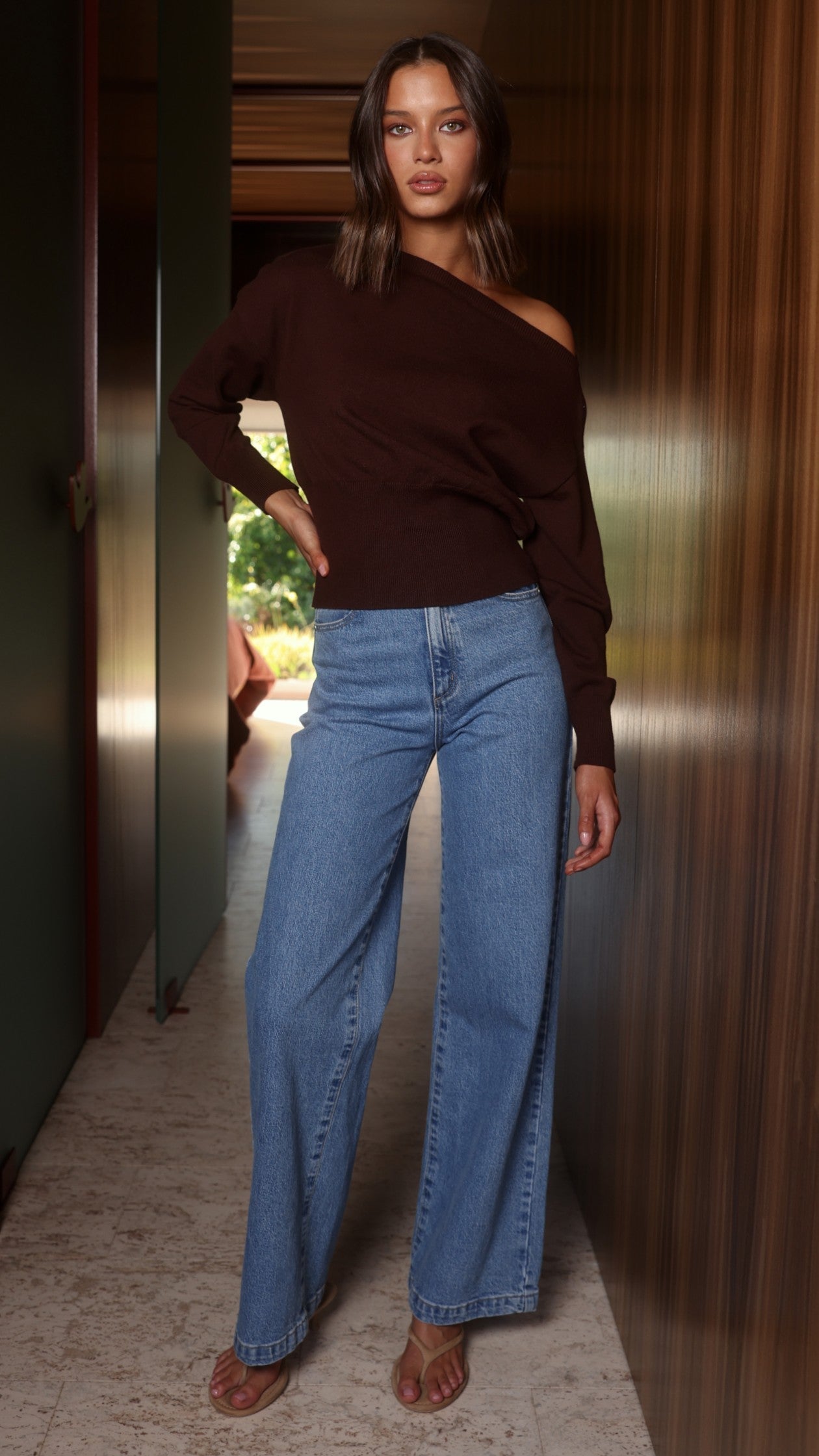 Talia Off Shoulder Top - Chocolate