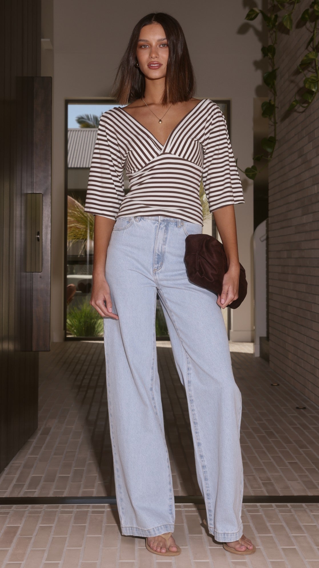 Callie Top - Brown/White Stripe