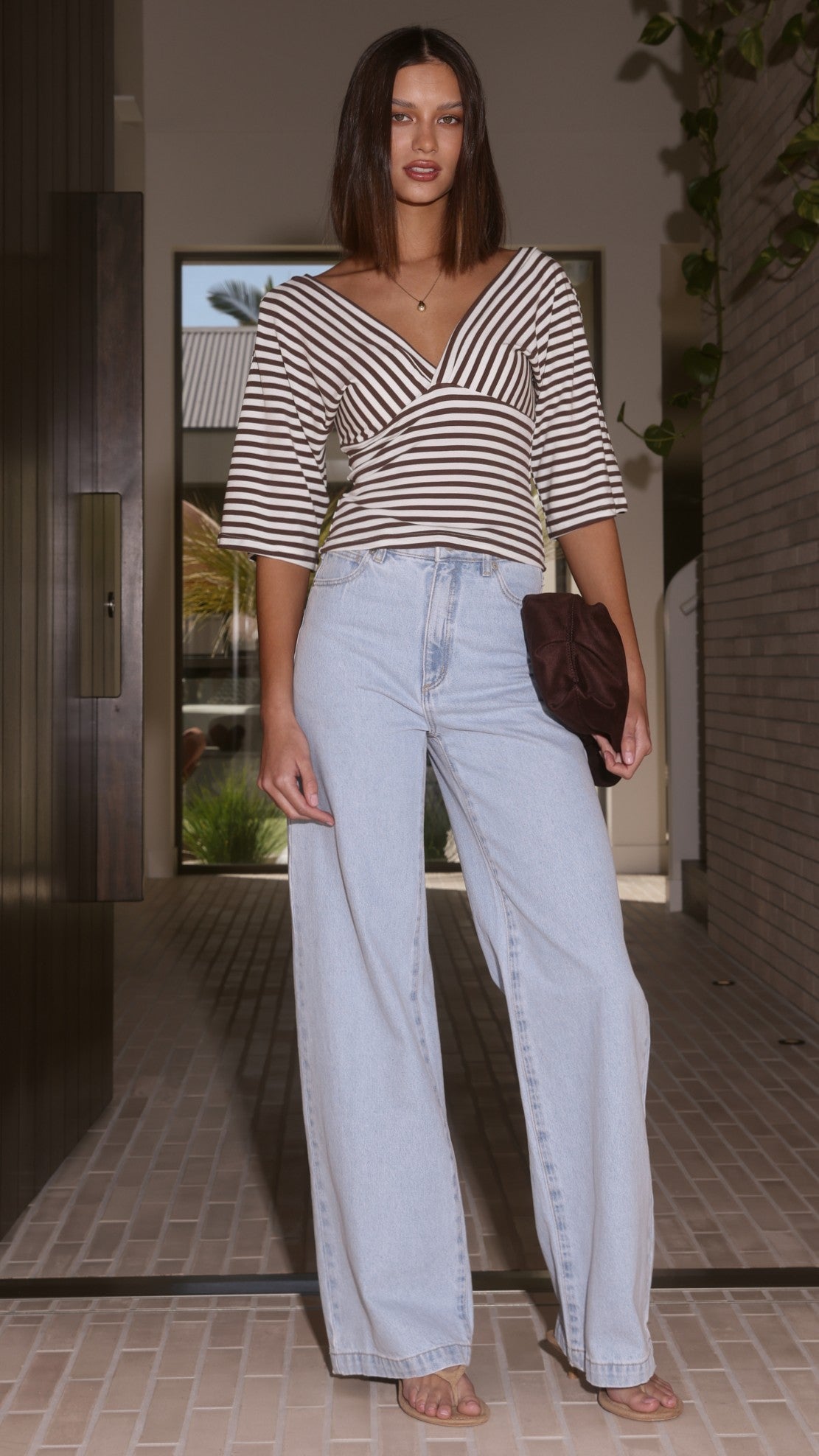 Callie Top - Brown/White Stripe