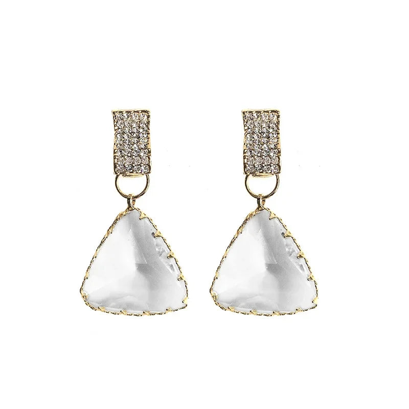 Silver Needle Triangle Crystal Earrings