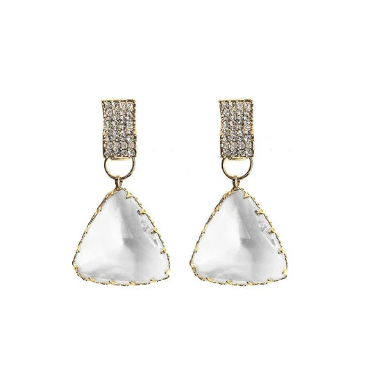Silver Needle Triangle Crystal Earrings