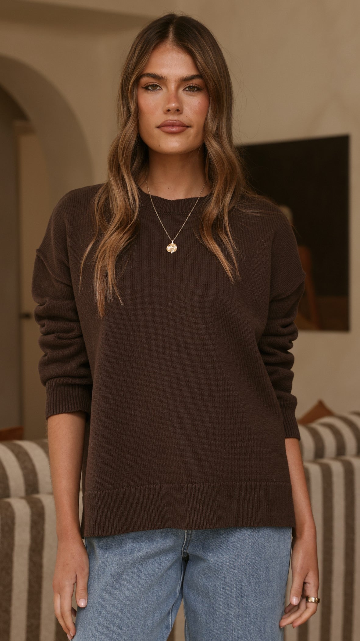 MVN Adrianne Crew Neck Knit Jumper - Brown