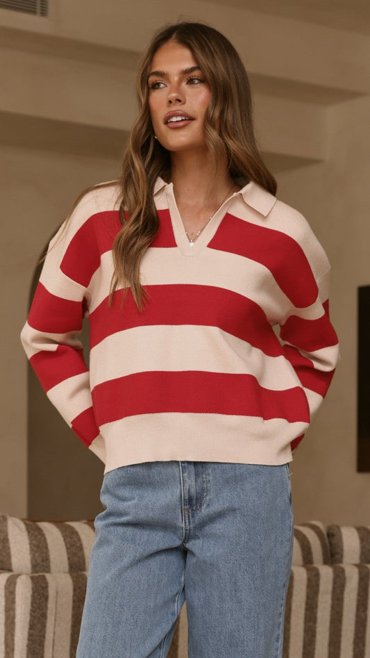 Kodi Sweater - Red/Beige Stripe