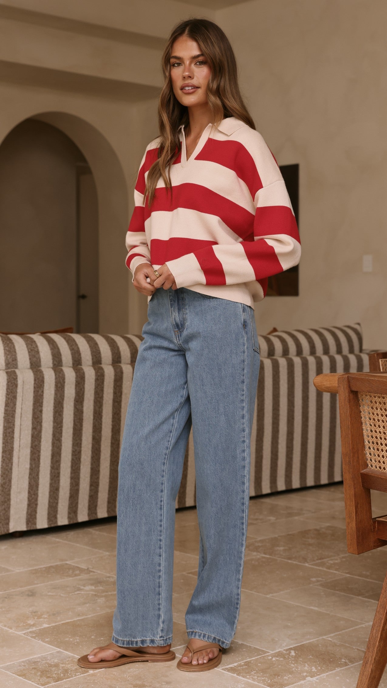Kodi Sweater - Red/Beige Stripe
