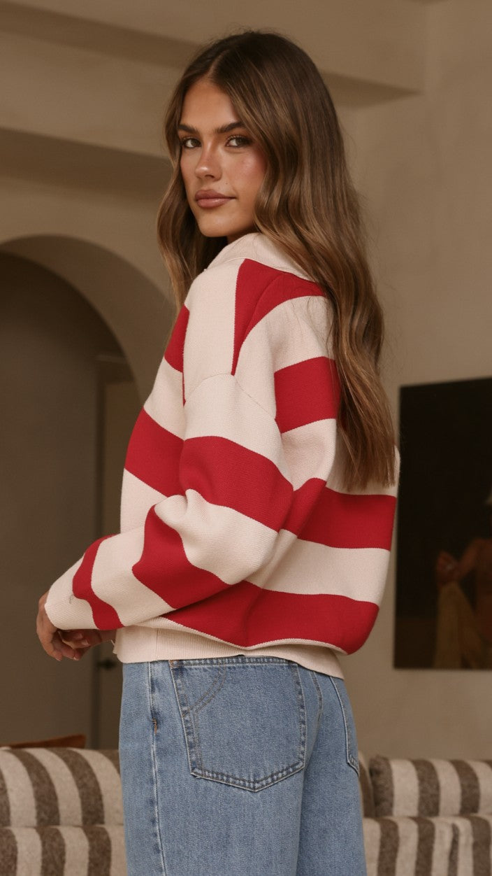 Kodi Sweater - Red/Beige Stripe