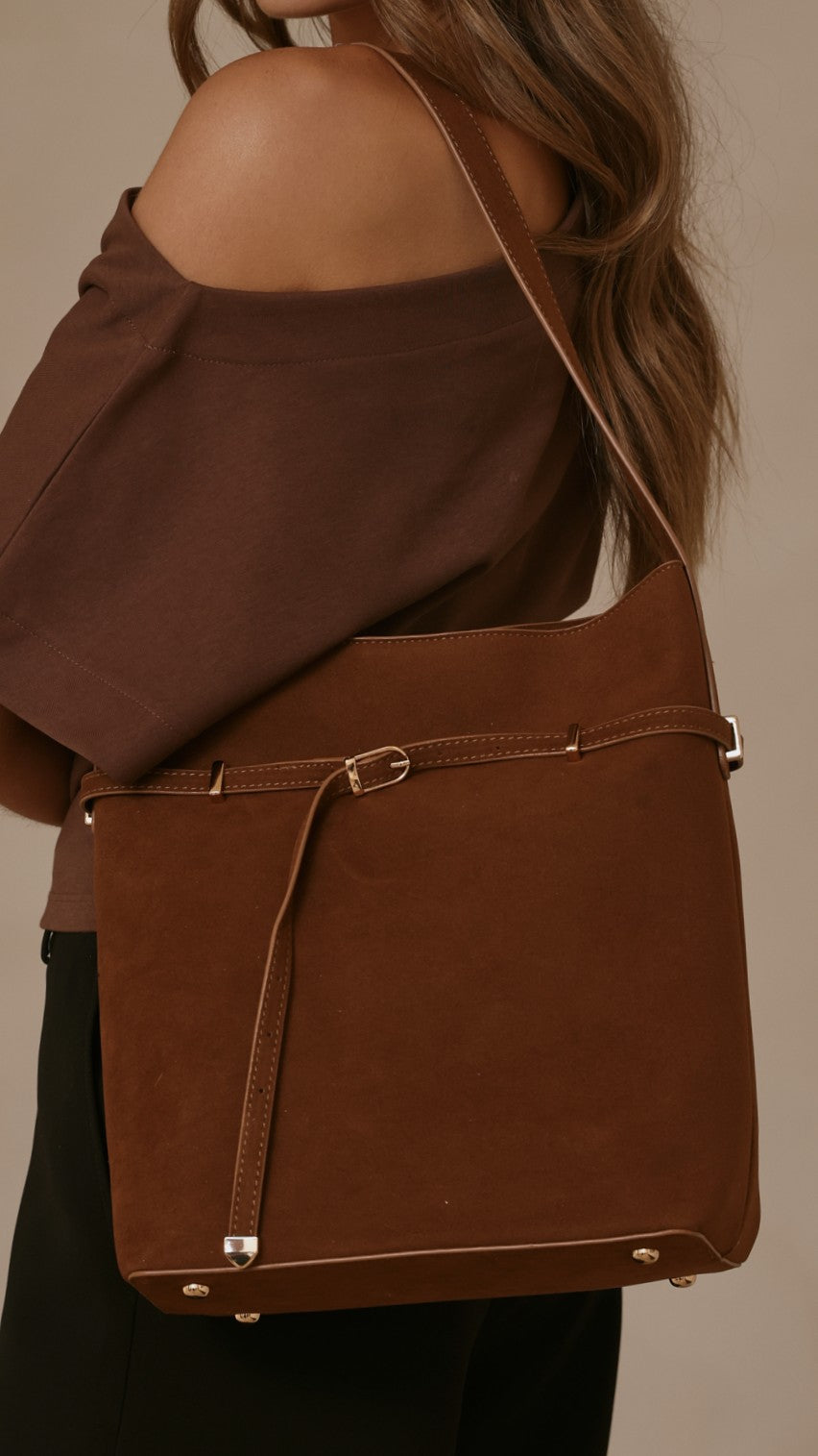 Leonie Belt Buckle Bag - Brown Suede