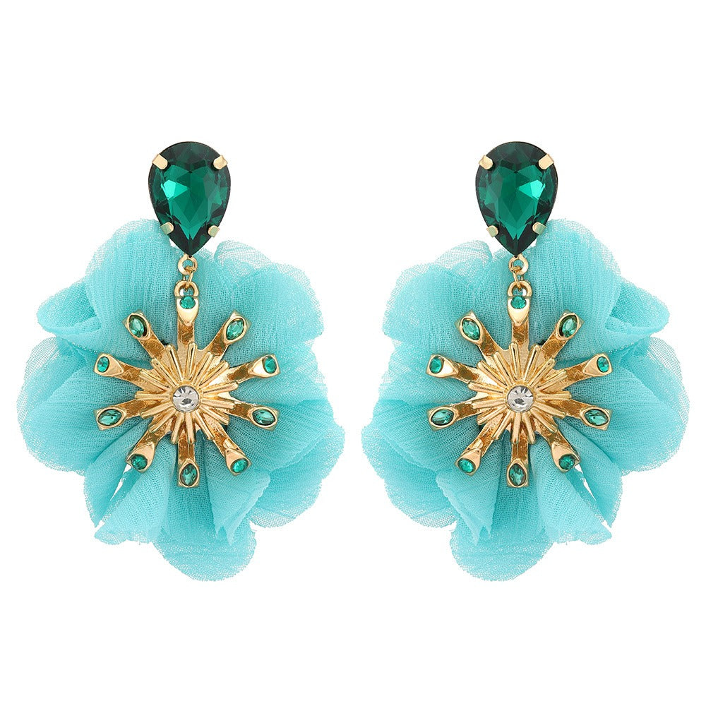 Chiffon Diamond Large Flower Earrings