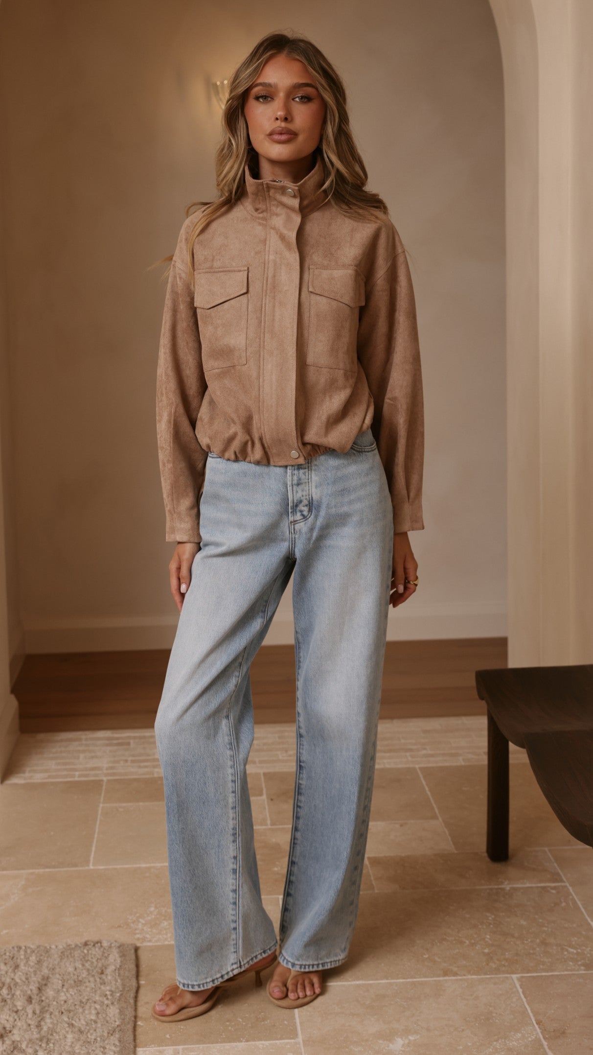 Josh Funnel Neck Jacket - Beige