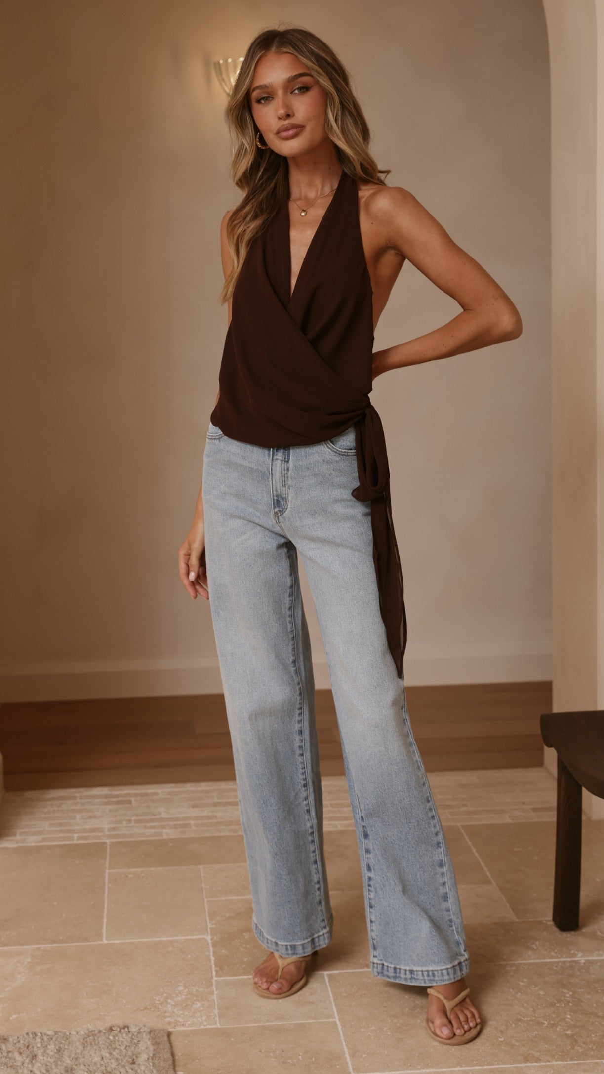 Belle Halter Neck Top - Brown