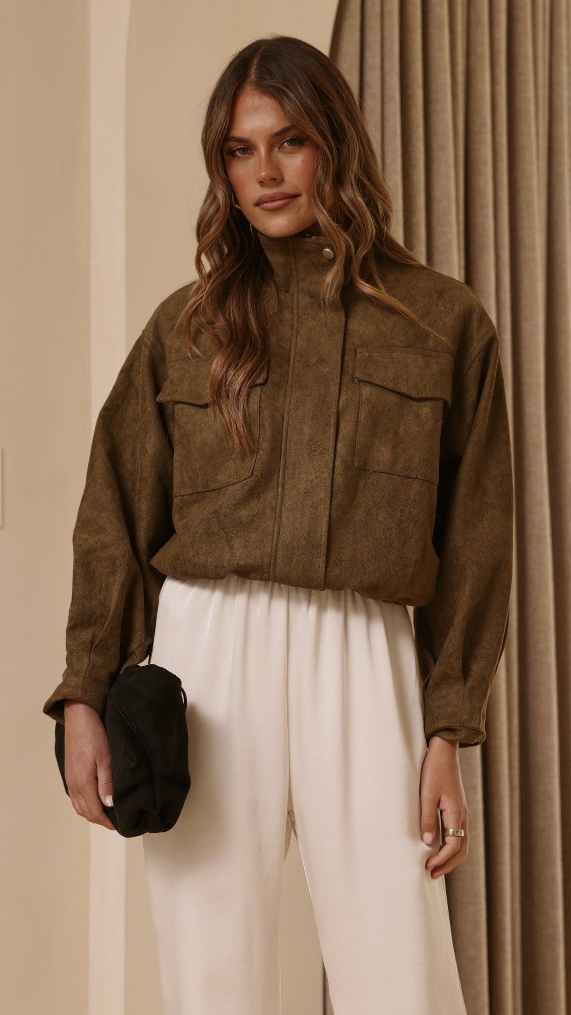 Josh Funnel Neck Jacket - Khaki