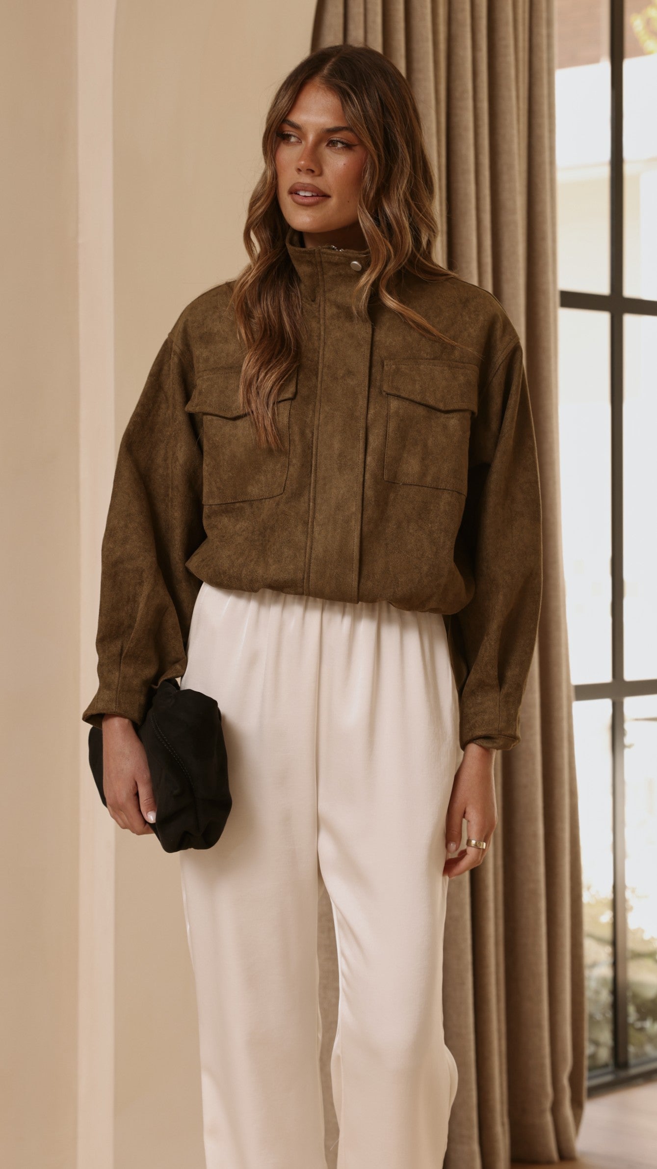 Josh Funnel Neck Jacket - Khaki