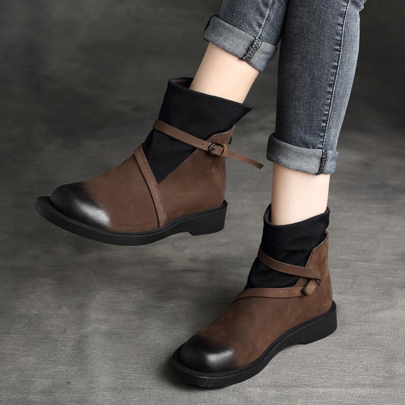 Cozy Vintage Leather Paneled Flats Martin Boots