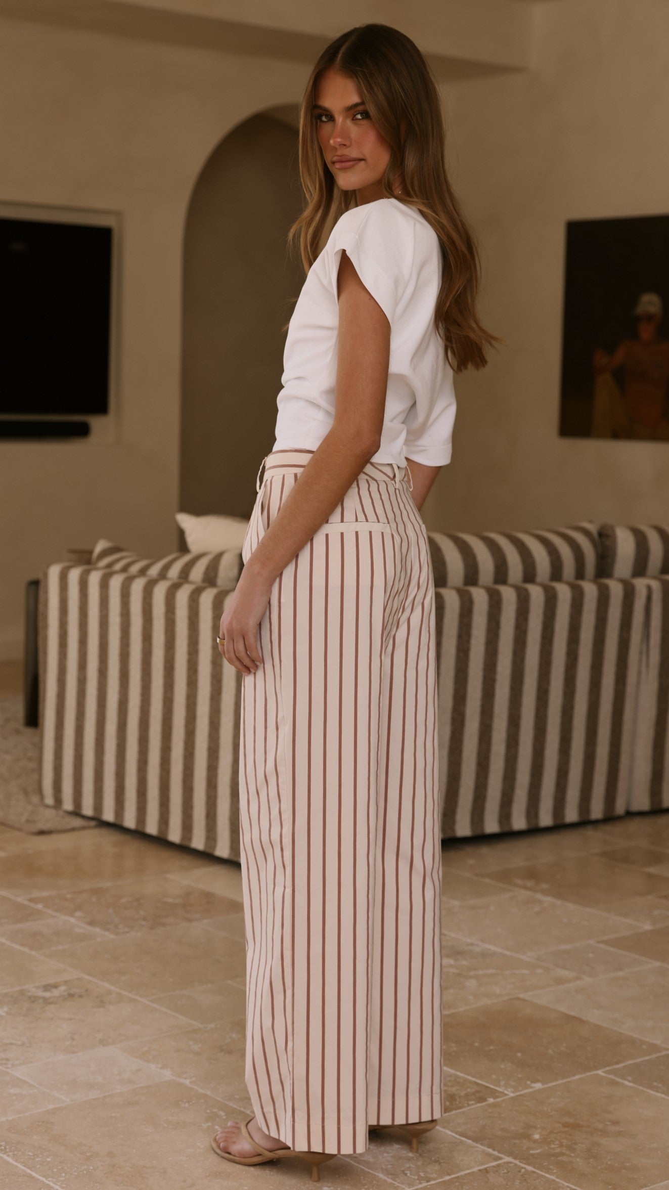 Tasmine Pants - White/Mauve Stripe
