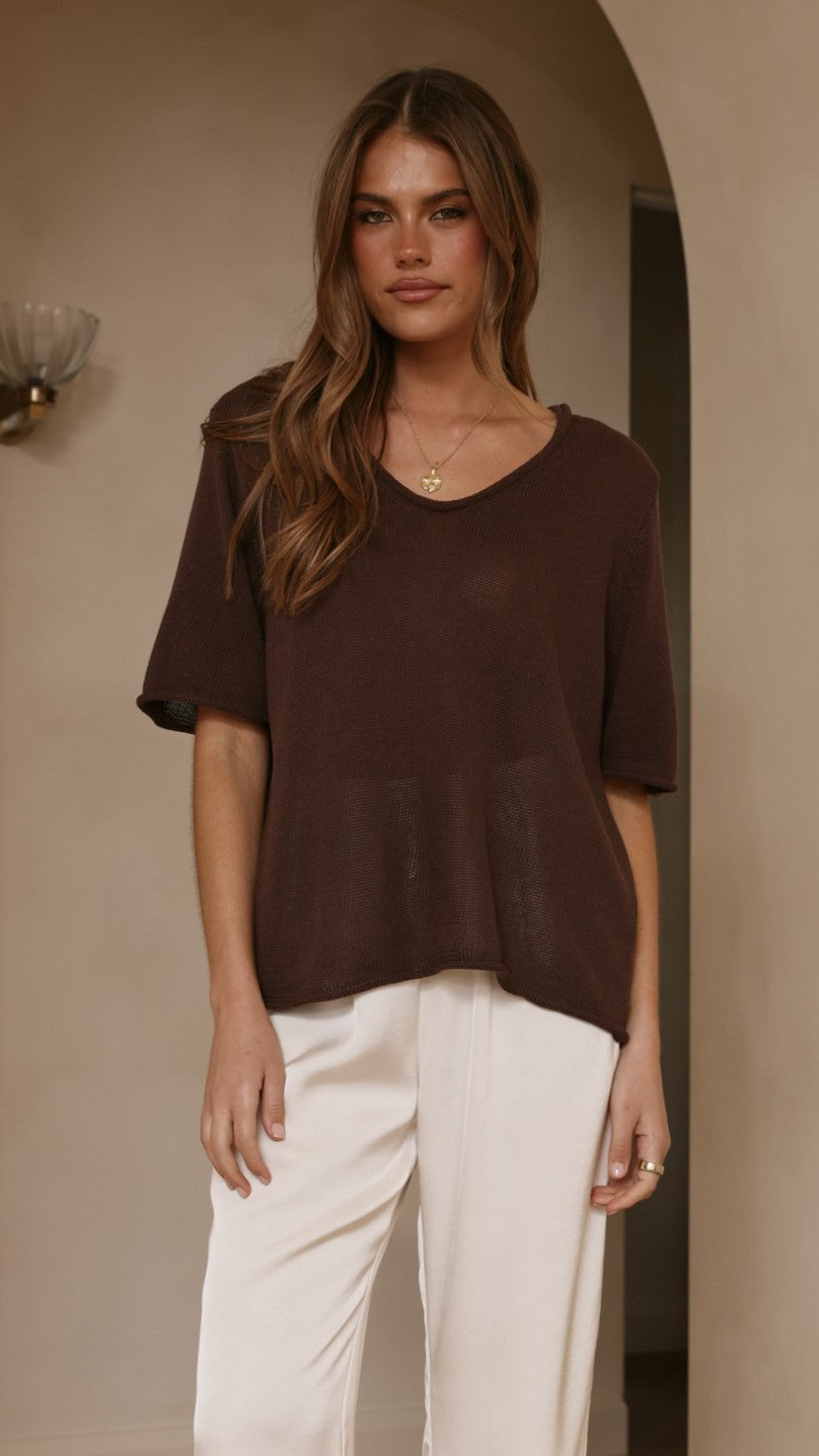 Spring Scoop Neck Tee - Chocolate