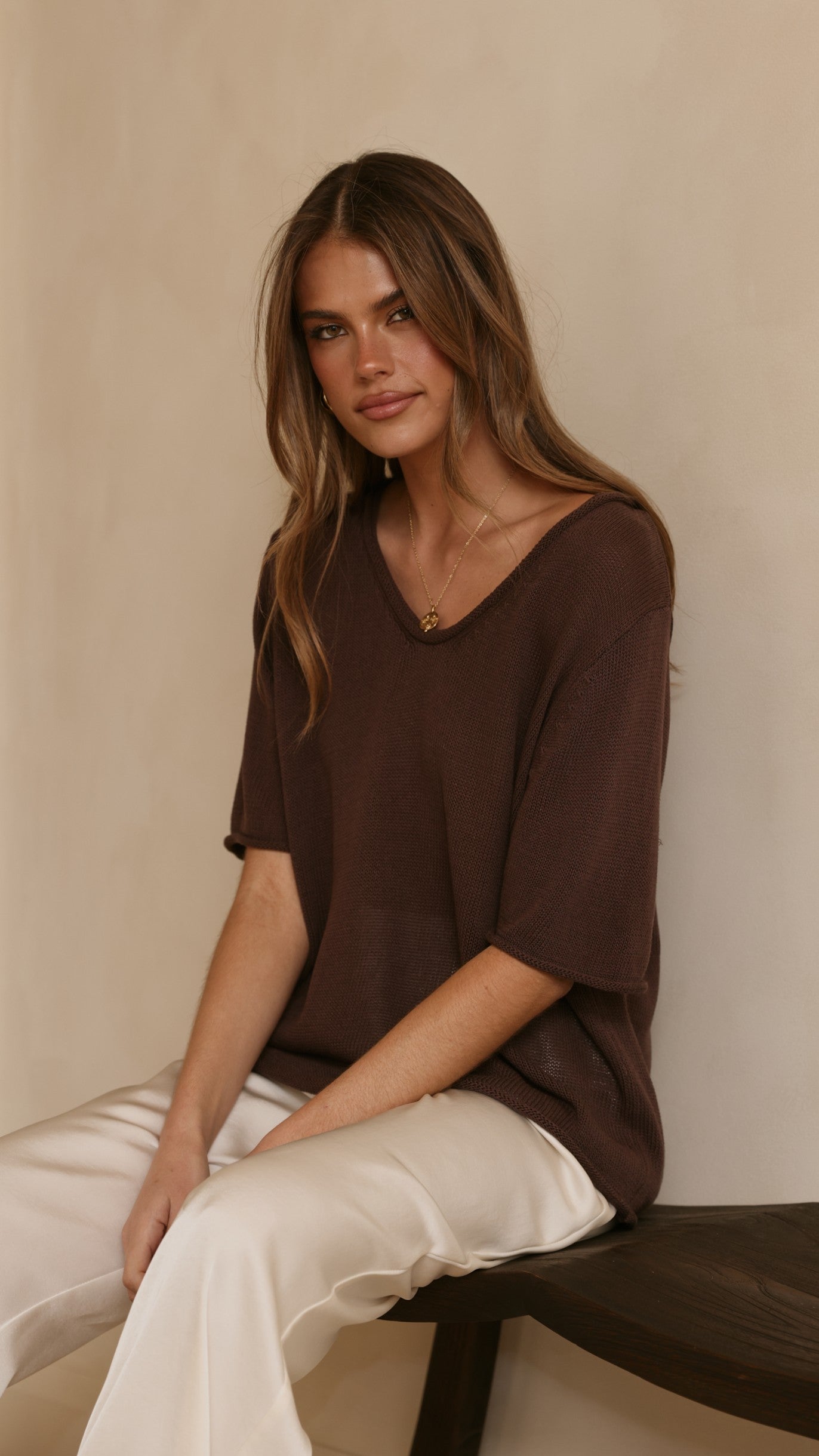 Spring Scoop Neck Tee - Chocolate