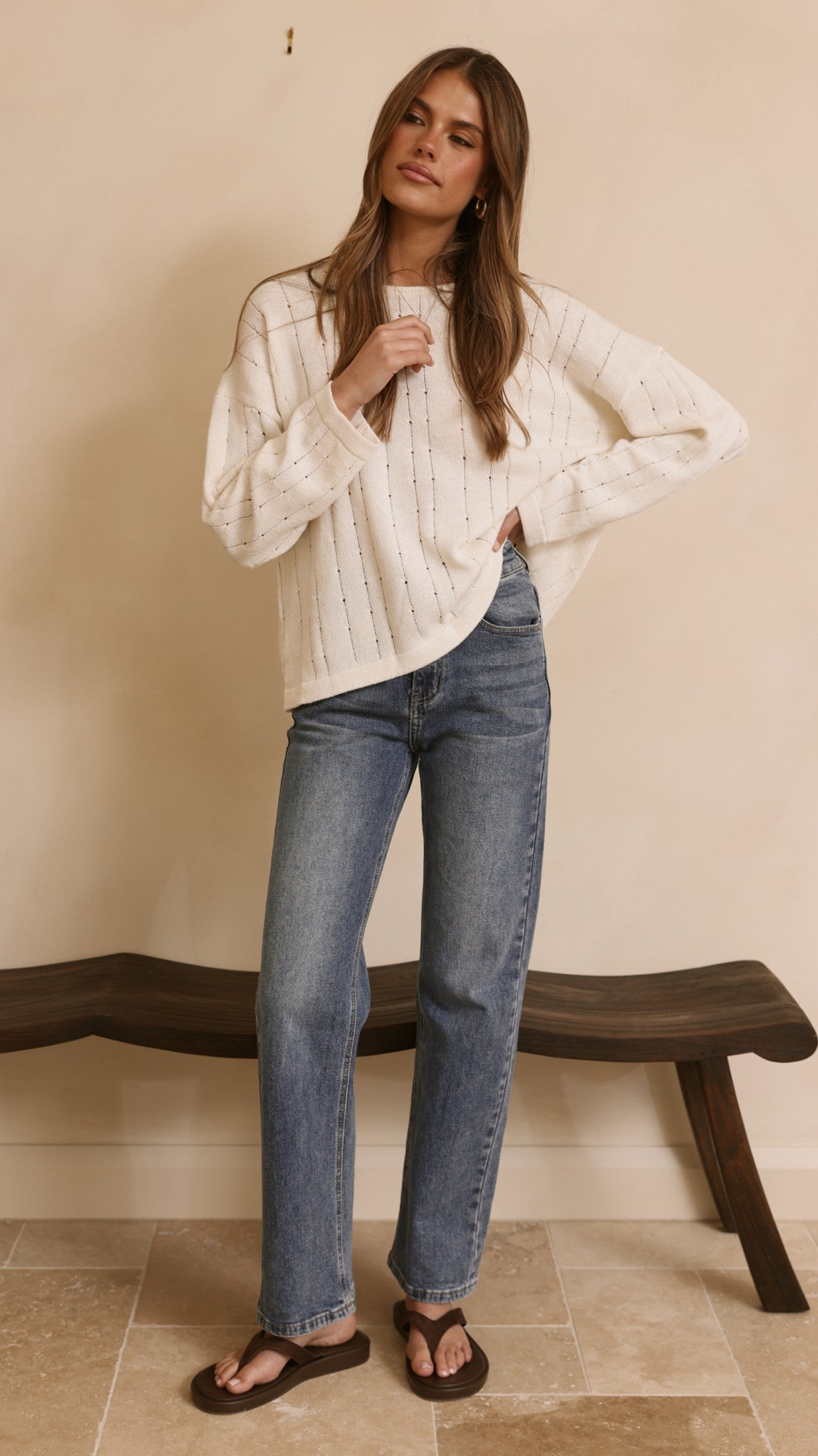 Mia Long Sleeve Top - Cream