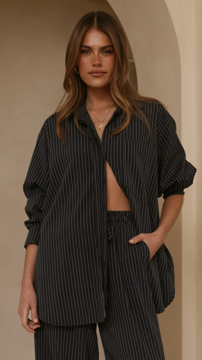 Zaila Long Sleeve Shirt - Navy/White Stripe