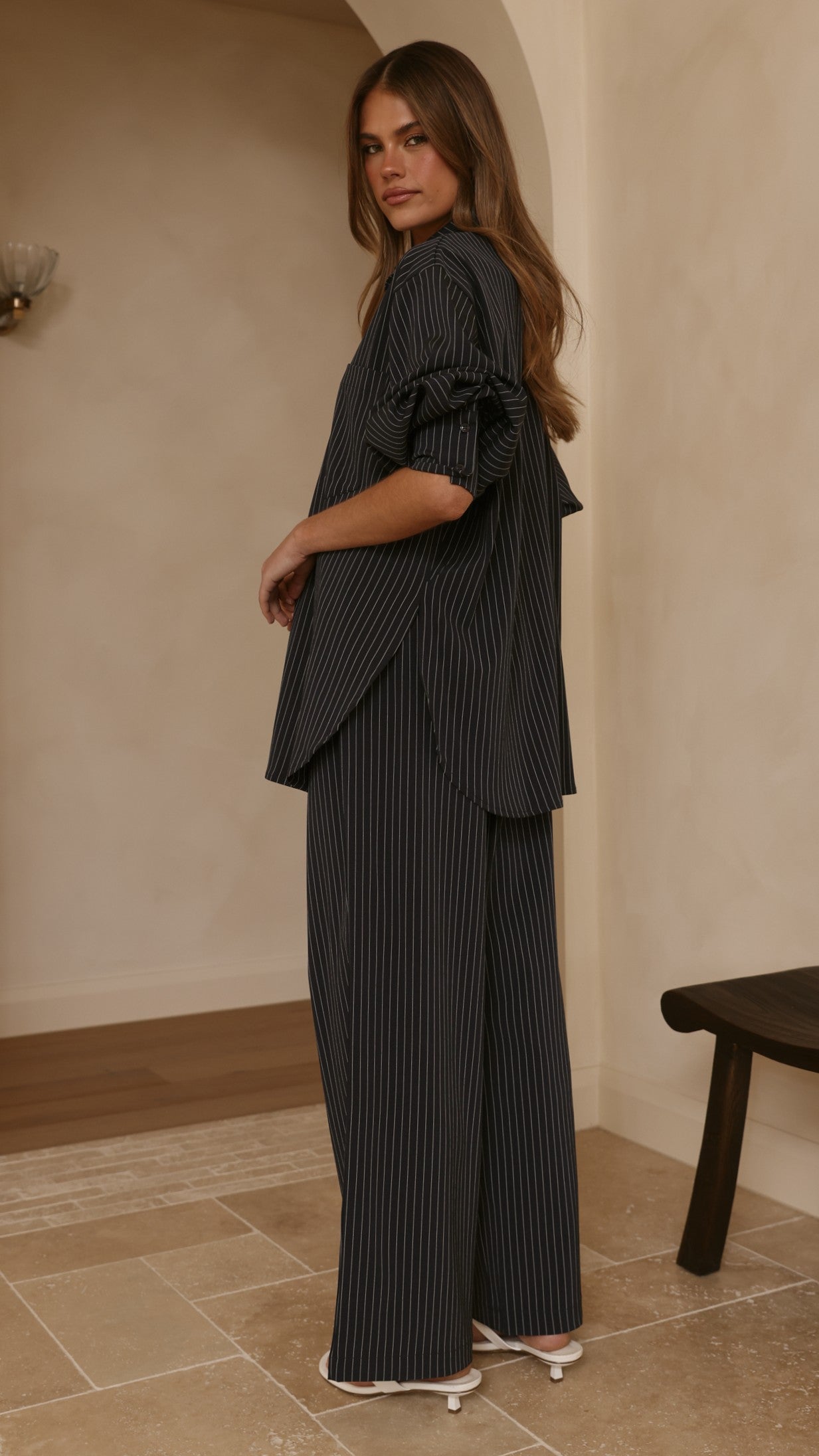 Zaila Long Sleeve Shirt - Navy/White Stripe