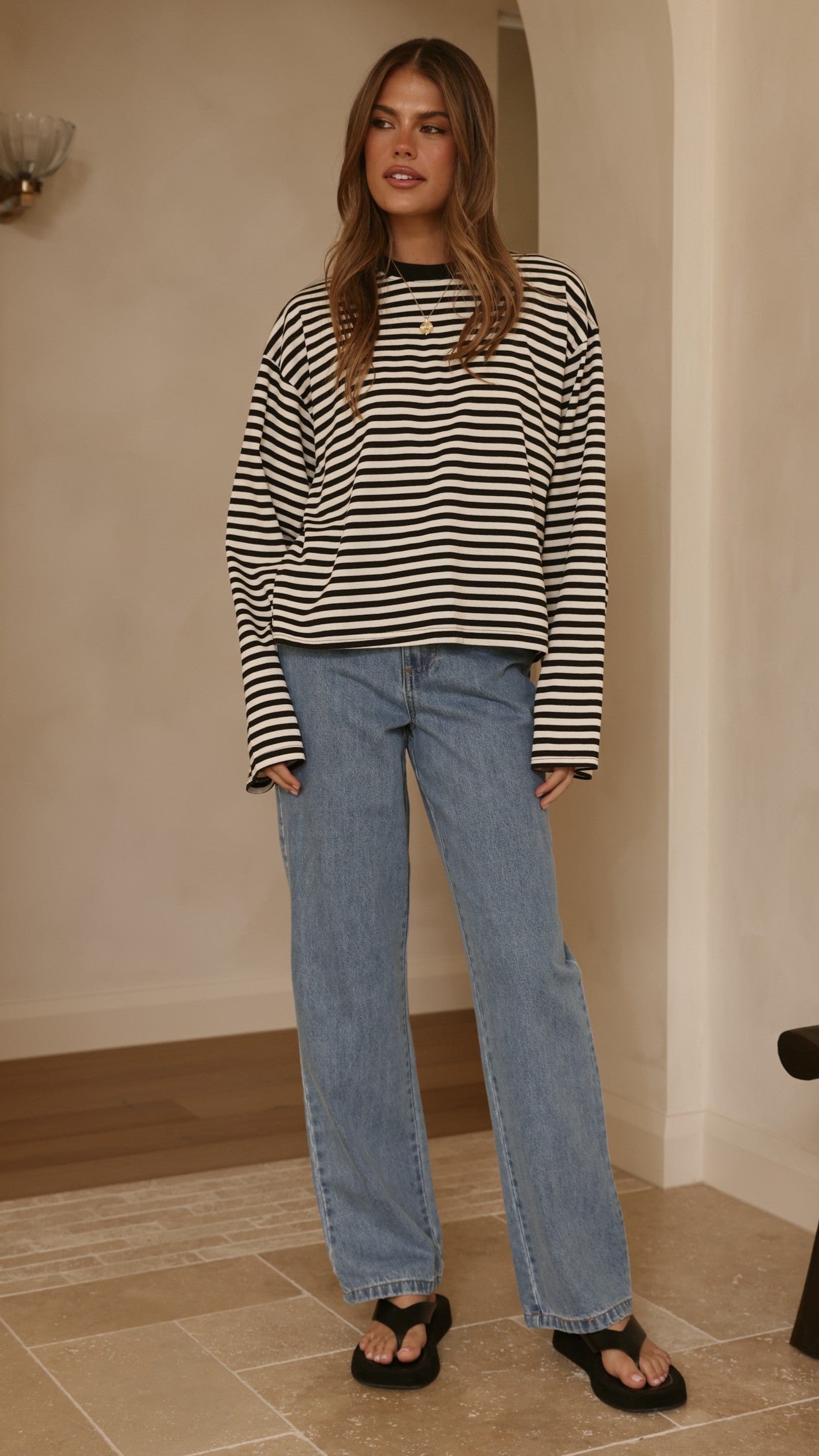Solana Long Sleeve Top - Black/White Stripe