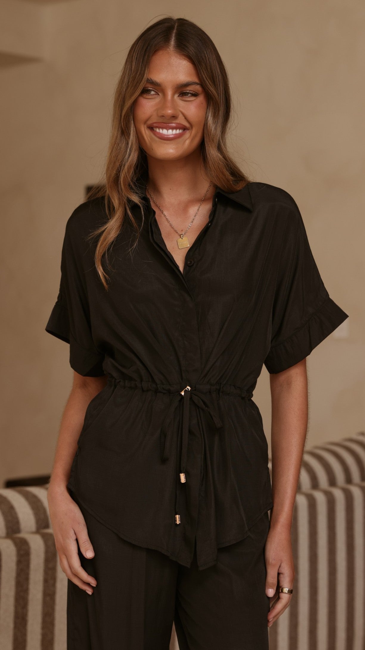Velice Tie Top and Pants Set - Black