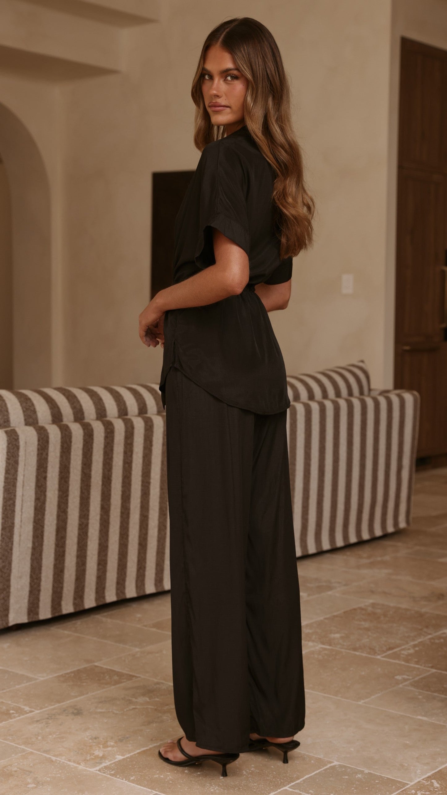 Velice Tie Top and Pants Set - Black