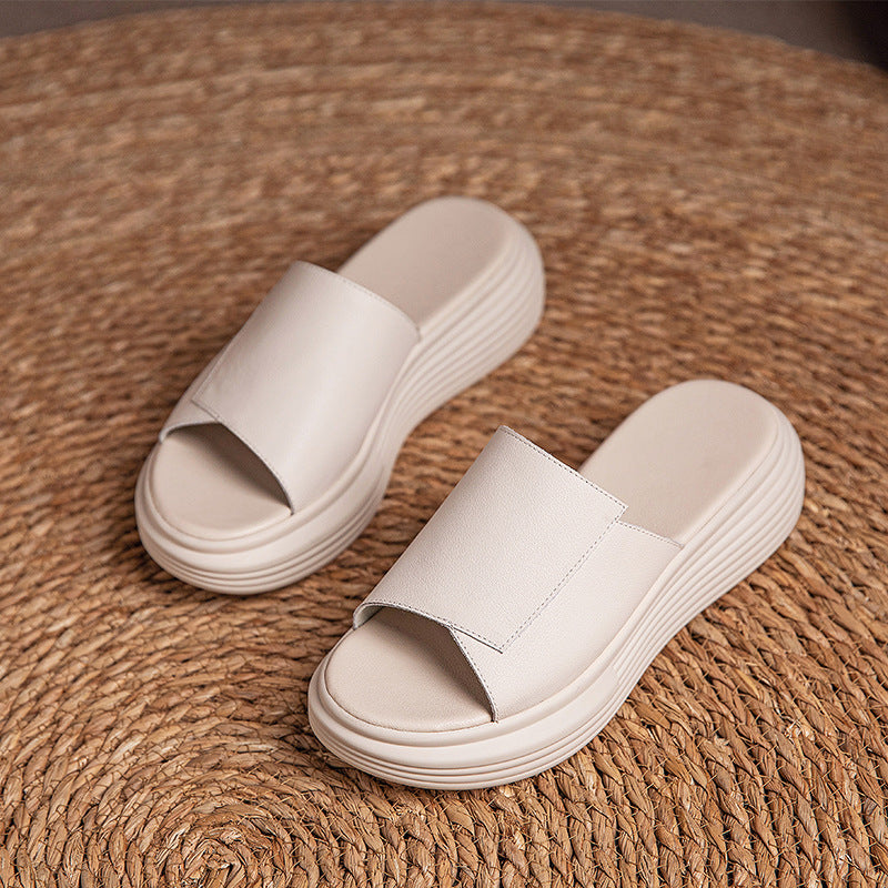 Flat Leather Solid Slippers For Women