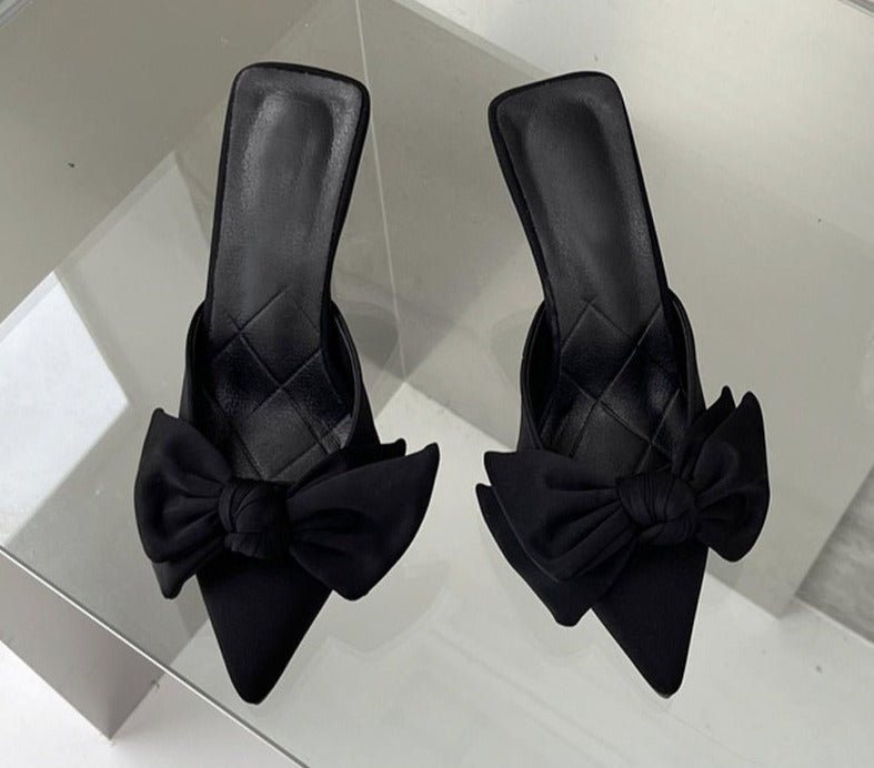 Butterfly Knot Pointed Toe Mules