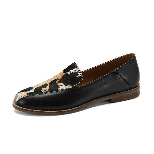 Mixed Color Animal Pattern Leather Loafers