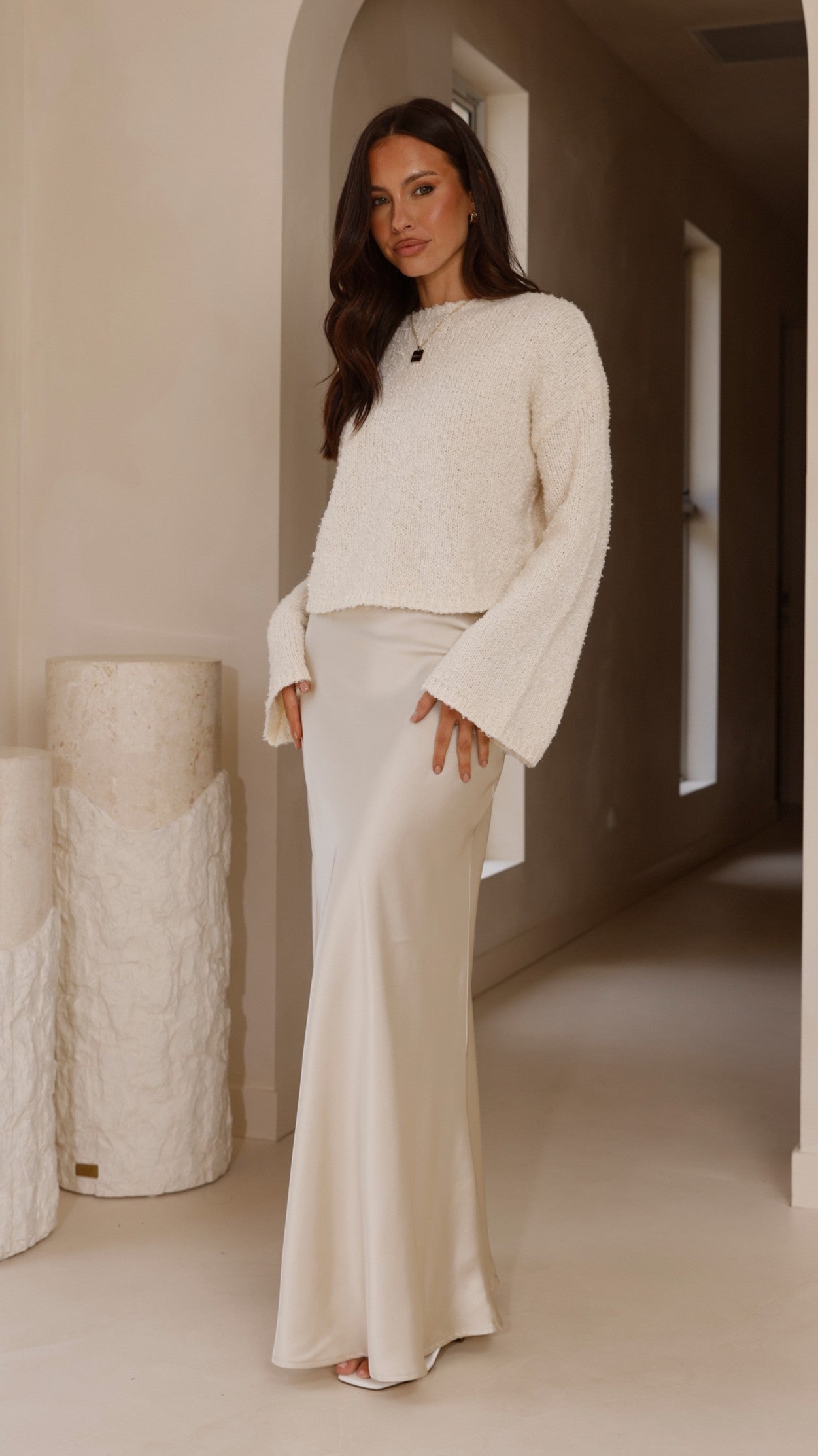 Zala Cropped Knit Sweater - Cream