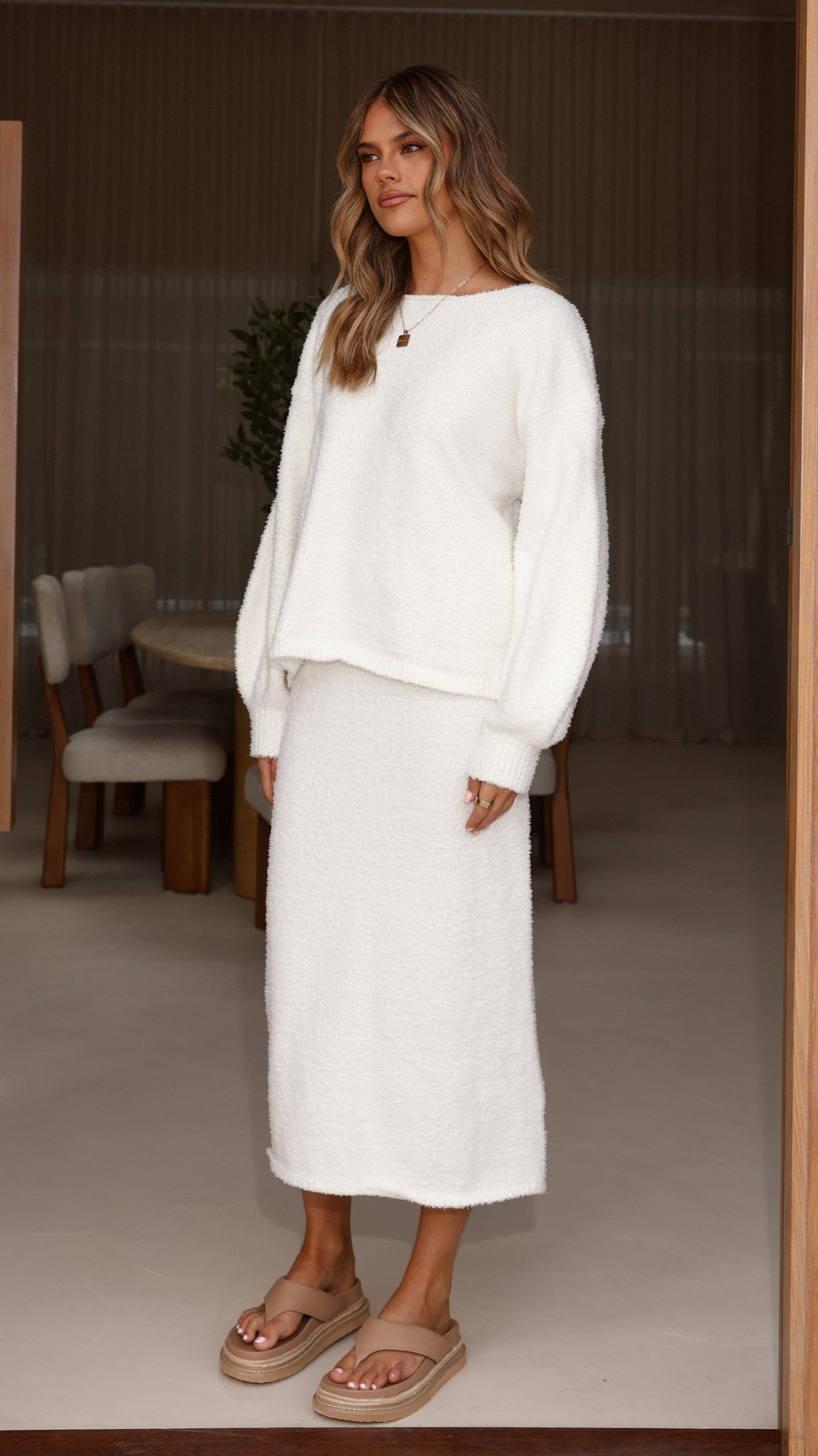 Cohen Knit Midi Skirt - Off White