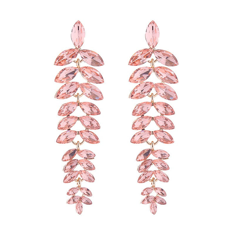 Multi-Layered Diamond Leaf Flower Earrings