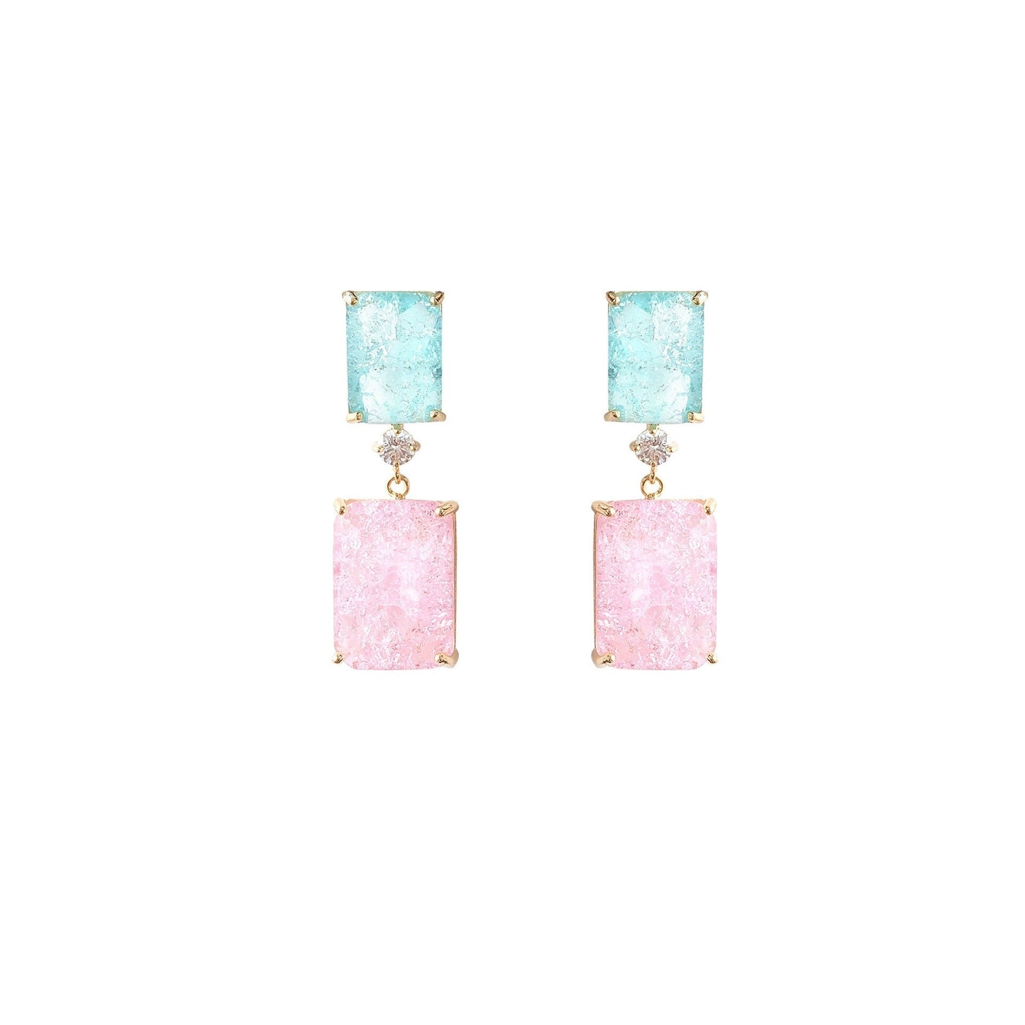 Silver Needle Geometric Block Ice Crack Earrings