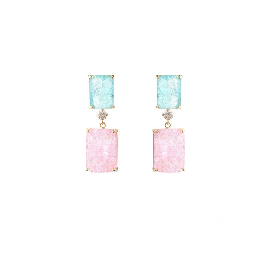 Silver Needle Geometric Block Ice Crack Earrings