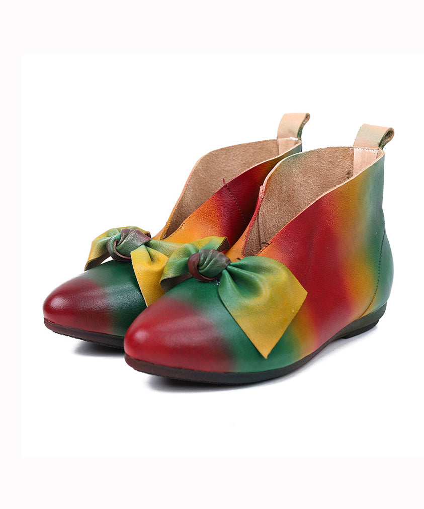 New Soft Flats Colorful Ethnic Style Women Bow Ankle Boots