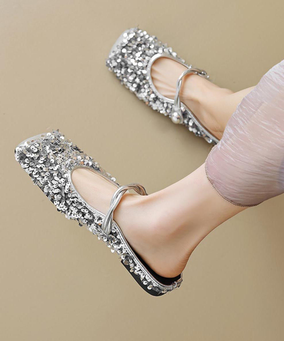 Fashion Black Sequins Buckle Strap Splicing Slide Sandals