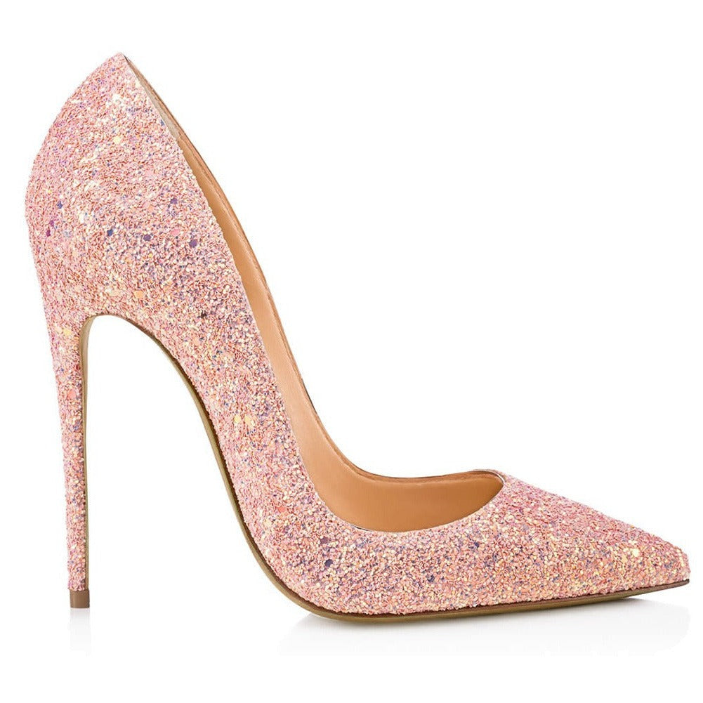 Glittery Pink Shallow Cut Stilettos
